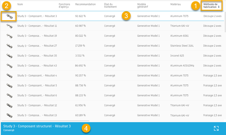 présentation de l’interface utilisateur de la vue Table