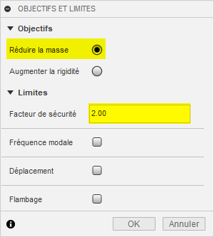 boîte de dialogue objectifs et limites