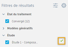 boîte de dialogue filtres de résultats - état de l’étude