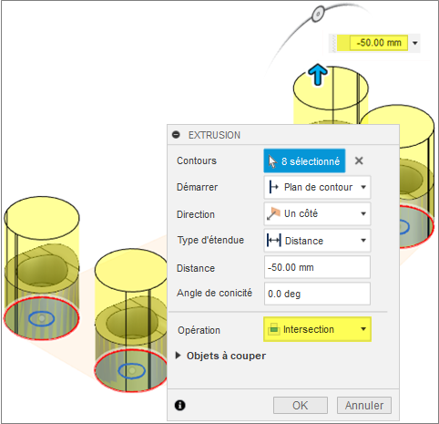 boîte de dialogue Extrusion - boulons