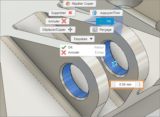 menu de marquage - décalage de face cylindrique