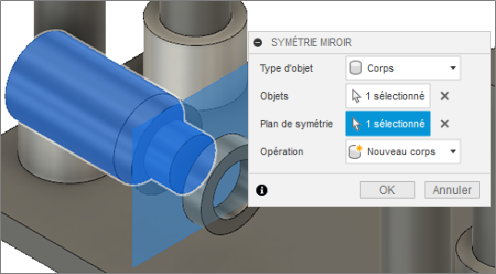 boîte de dialogue Symétrie miroir - broche centrale