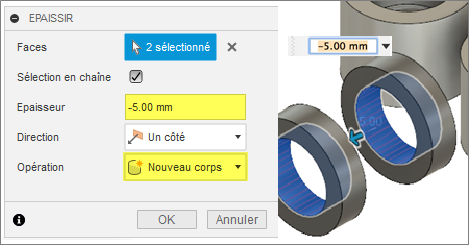 boîte de dialogue Épaissir - épaissir la face cylindrique