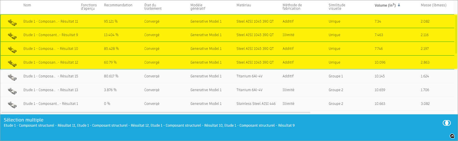 sélection des quatre premières lignes