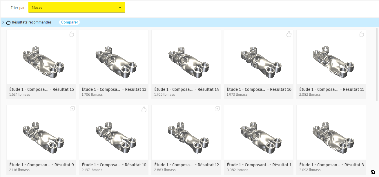trier les résultats par masse