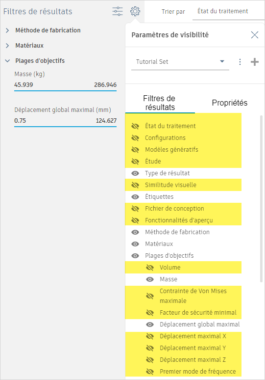 filtre de résultats