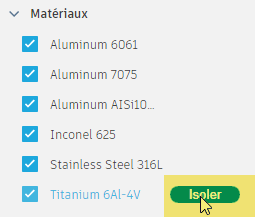 filtres de résultats - isoler
