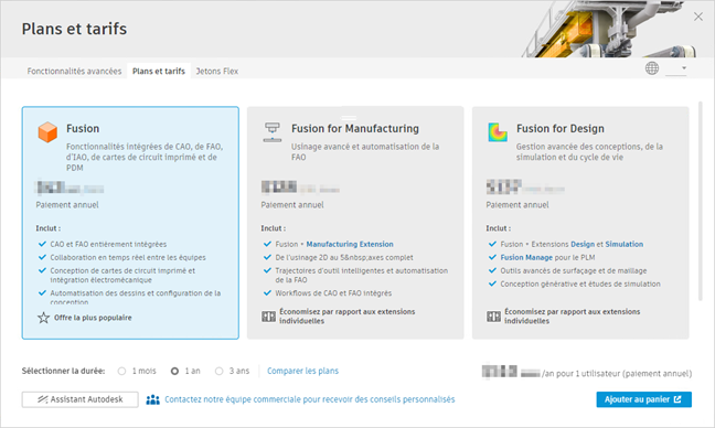 onglet plans et tarifs