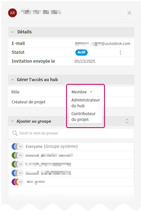 Liste déroulante du rôle du membre