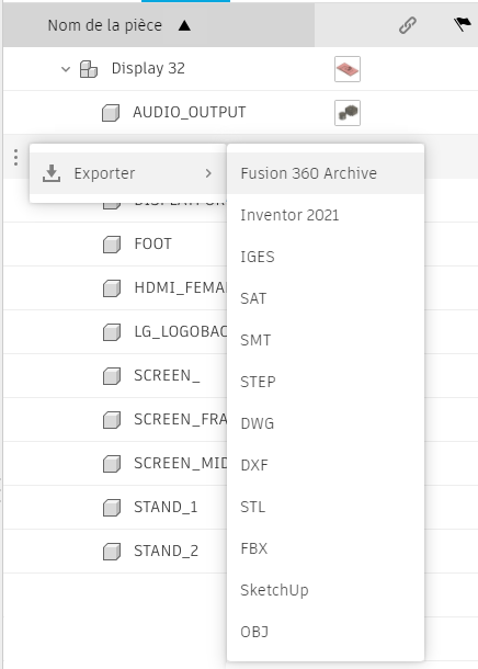 menu exporter un composant