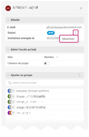 Désactiver ou activer le membre