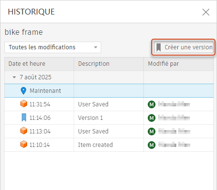Boîte de dialogue Historique