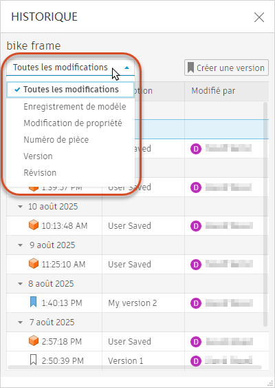 Filtre d’historique
