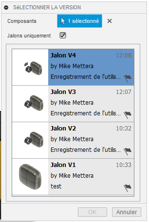 Boîte de dialogue Sélectionner la version