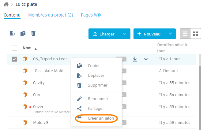 client Web – créer un jalon