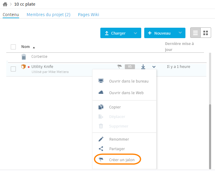 liste des jalons du client Web