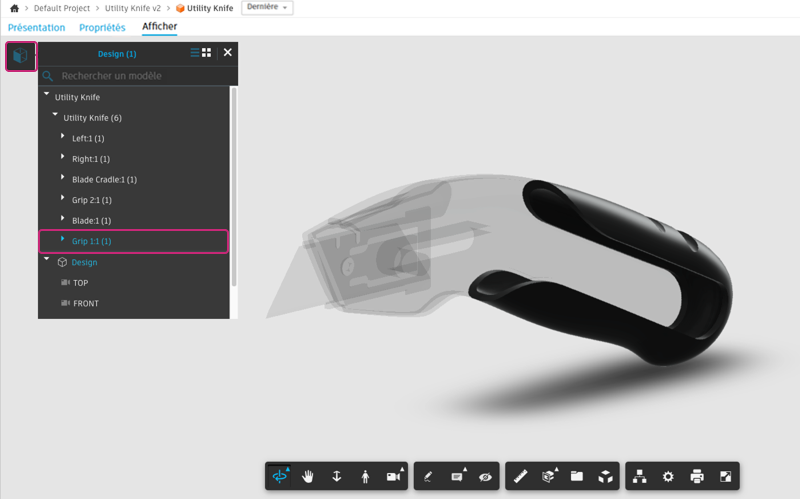 Visualiseur - sélectionner une pièce - conception Fusion
