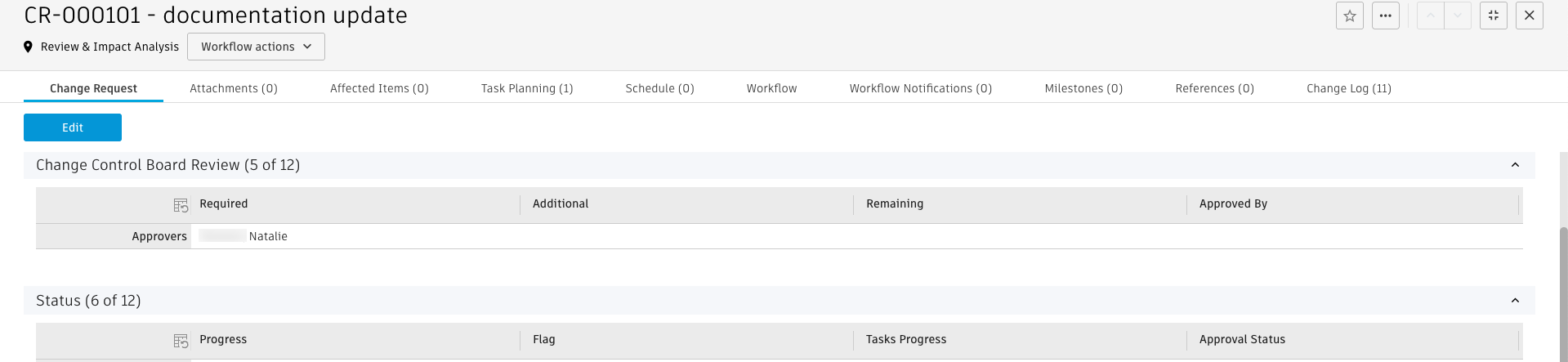 Section du comité de contrôle des modifications