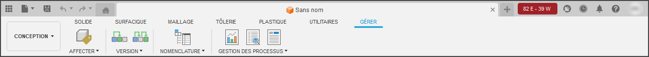 barre d’outils gérer