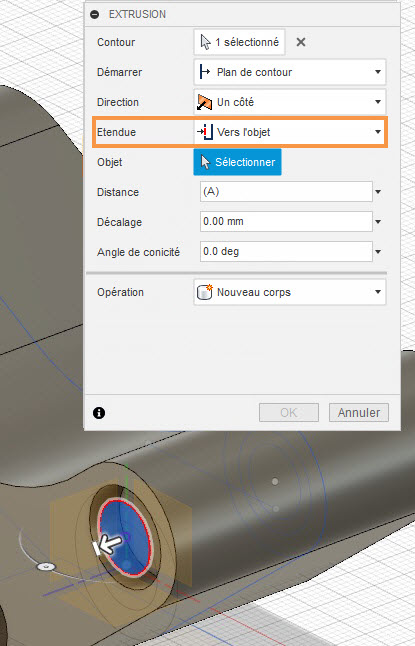 Extrusion du cercle en tant que coupe