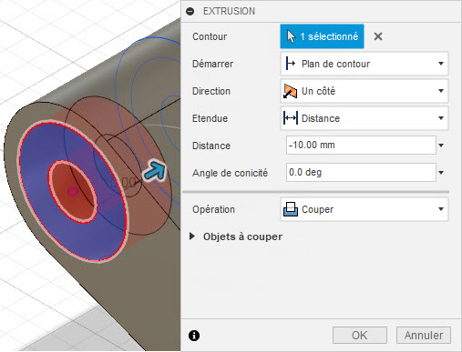 extrusion du cercle en tant que coupe