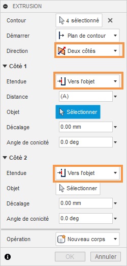 Options de la boîte de dialogue Extrusion