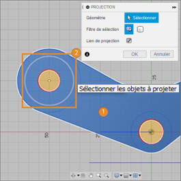 cercle projeté sur la face extérieure du modèle