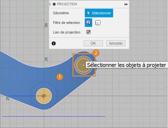 Cercle projeté sur la face extérieure du modèle