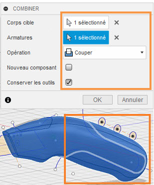 coupe du corps Grip 1 avec l’outil Combiner