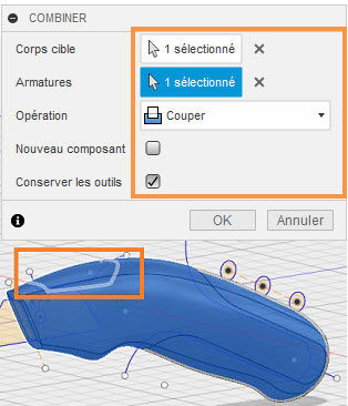 coupe du corps Grip 2 avec l’outil Combiner