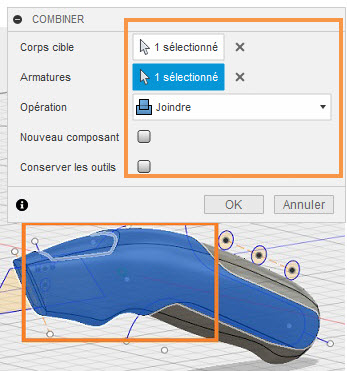 joindre des corps à l’aide de l’outil Combiner