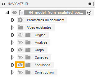 activation de la visibilité de l’esquisse
