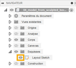 activation de la visibilité de l’esquisse