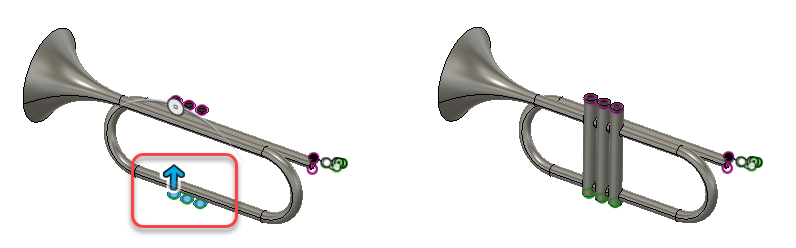 Géométrie des pistons sélectionnés