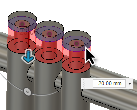 dessus du piston sélectionné