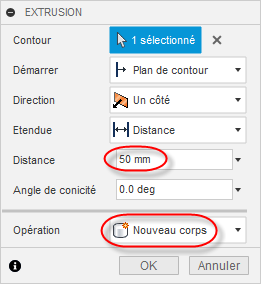 boîte de dialogue d’extrusion