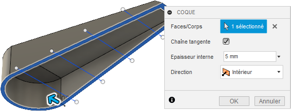 valeur de 5 mm dans la boîte de dialogue Coque