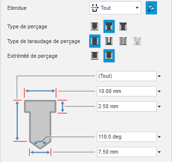 Boîte de dialogue Perçage du montage