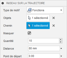 Boîte de dialogue Réseau sur la trajectoire pour la turbine