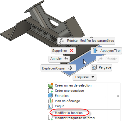 clic sur Modifier la fonction