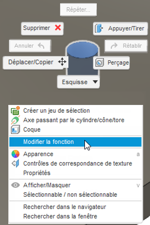 sélection de l’option Modifier la fonction