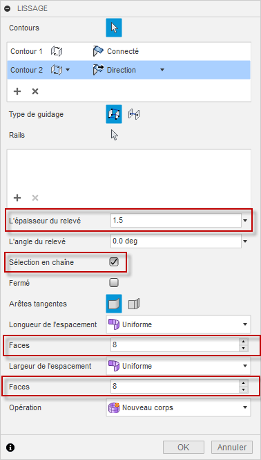 boîte de dialogue lissage