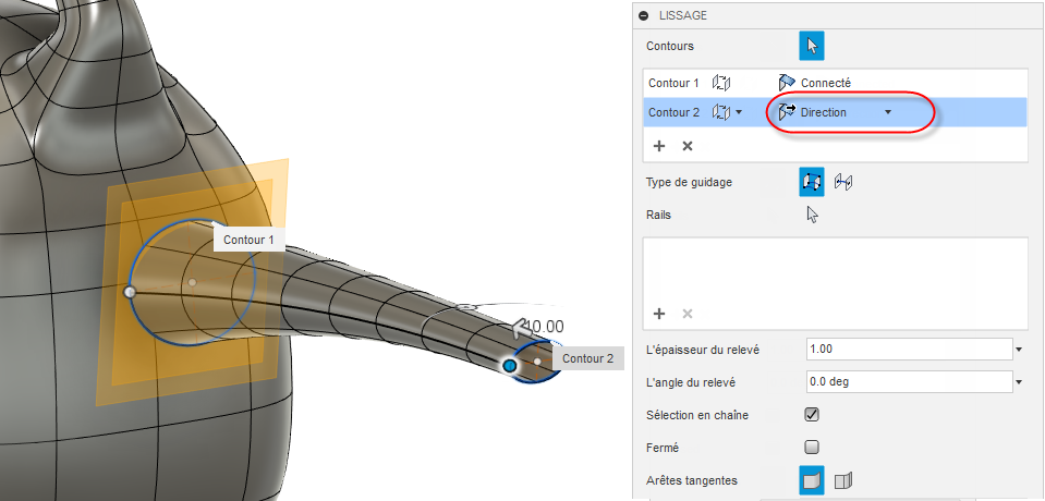 direction du profil 2