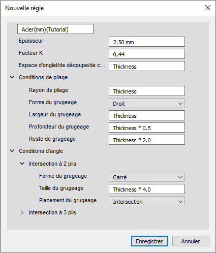 boîte de dialogue Nouvelle règle