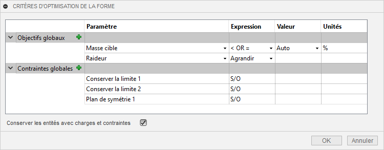 navigateur – paramètres d’optimisation de la forme