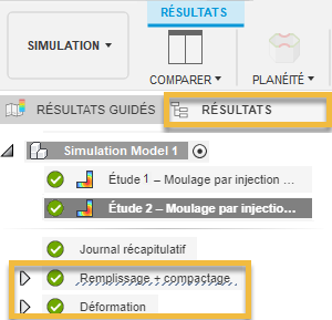 Onglets de résultats standard