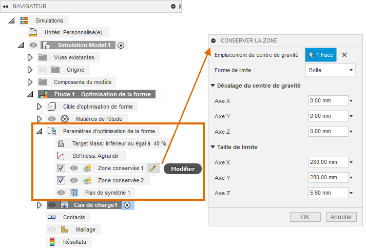 navigateur – paramètres d’optimisation de la forme
