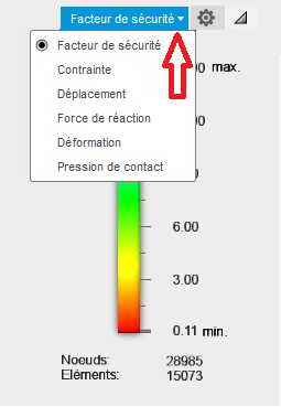 Menu des résultats de la légende