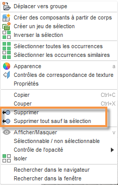 menu Supprimer