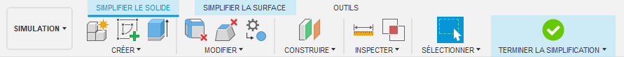 espace de travail Simulation – onglets Simplifier